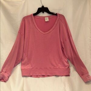 Aerie Soft Pink V-Neck Waffle Knit Sweatshirt